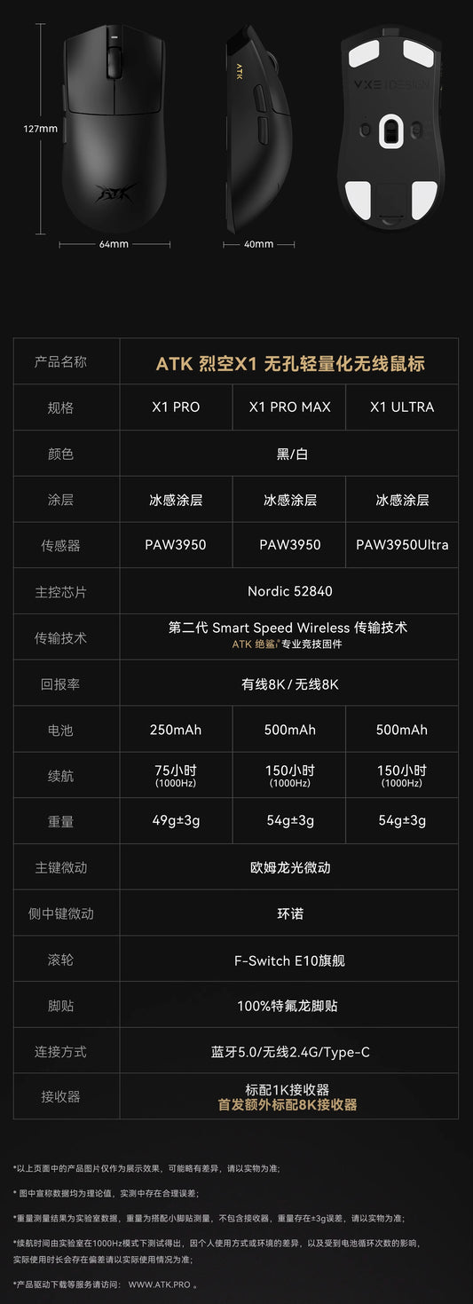 ATK 烈空 X1 PRO/PROMAX/ULTRA/ULTIMATE大師版 無線電競滑鼠