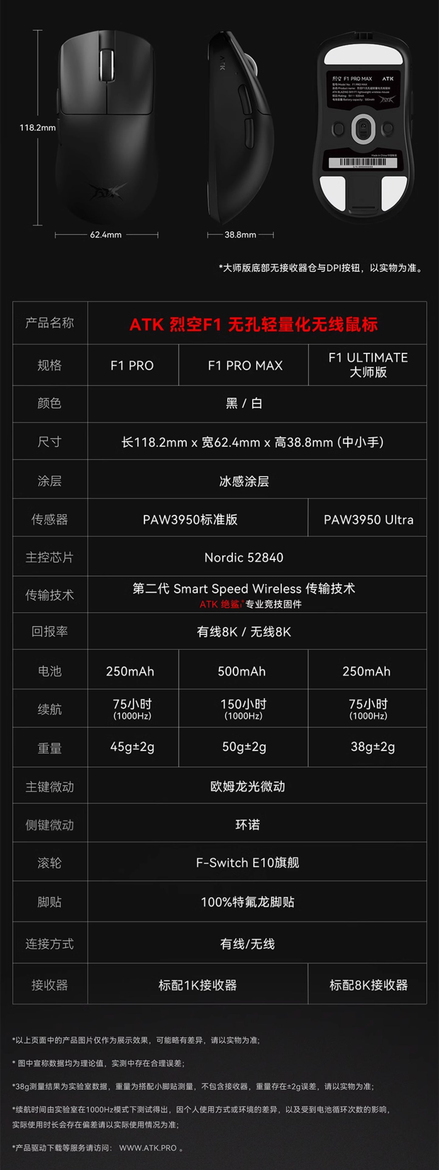 ATK 烈空 F1 PRO/PROMAX/EXTREME探索版/ULTIMATE大師版 無線電競滑鼠